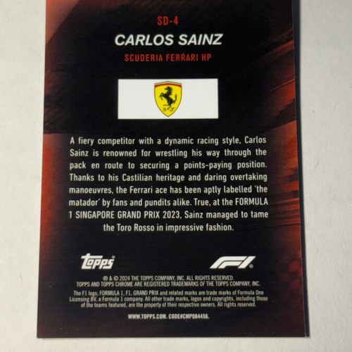 2024 Topps Chrome Carlos Sainz Speed Demons Refractor card like new
