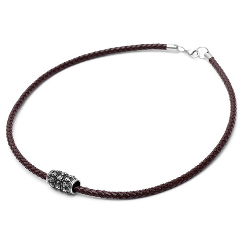 Leather Necklace Fort Tempus with Skull Pendant new, brown and silver