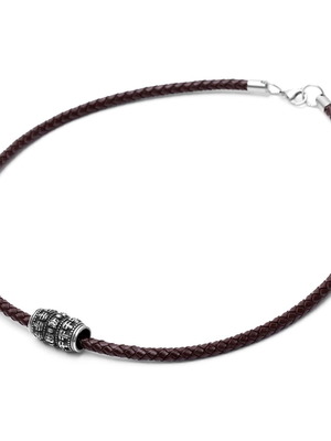 Leather Necklace Fort Tempus with Skull Pendant new, brown and silver