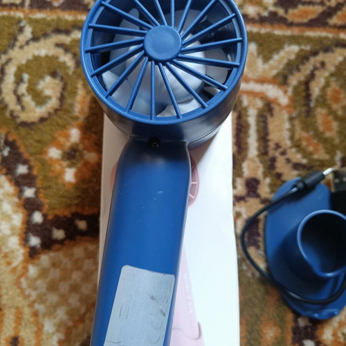 Handheld Fan rechargeable with stand and USB cable, blue