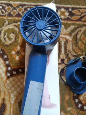 Handheld Fan rechargeable with stand and USB cable, blue