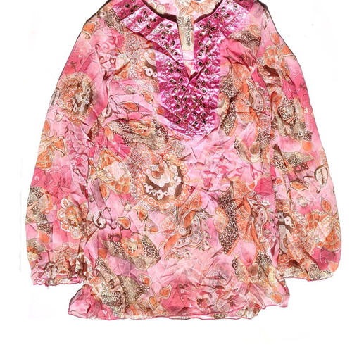 Silk see-through pink floral tunic new with sequins