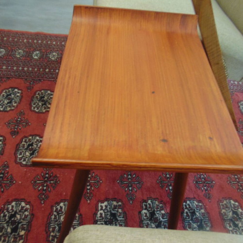 Vintage Danish armchair and 2 chairs with side table, fully refurbished