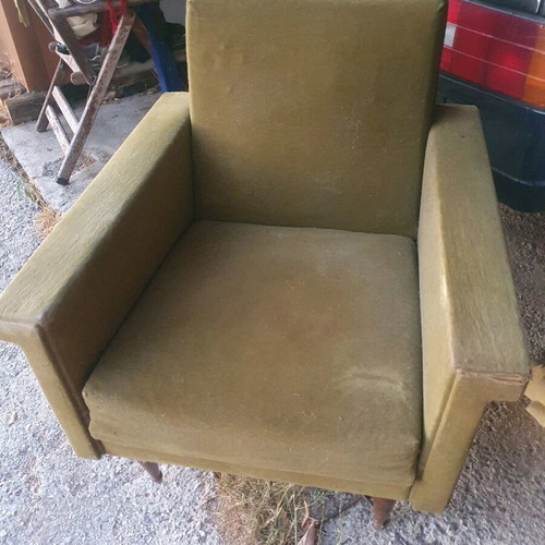 Vintage green khaki armchair used in good condition