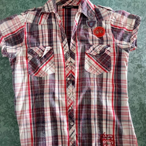 Tramontana women's plaid shirt size L used with embroidered details and waist strap