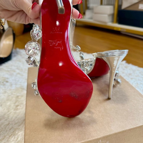 Πέδιλα Christian Louboutin Rosalie Jewele 100 δέρμα σαν καινούργια, ασημί