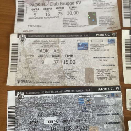Paok match tickets used, set of 6 different games