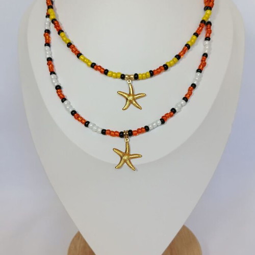 Starfish Hand Necklace new, yellow and orange beads