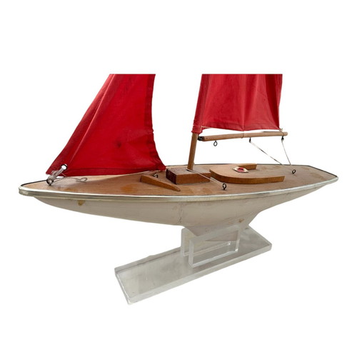 Large polyester and wood vintage sailboat used with stand