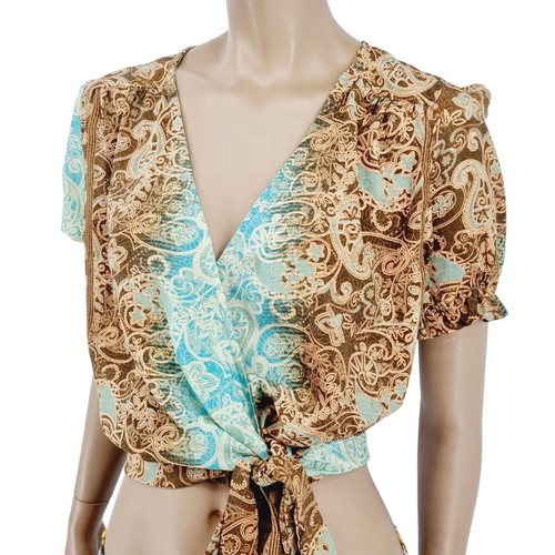 Positano by Jean Paul short sleeve viscose top new, size M/L, beige and multicolor