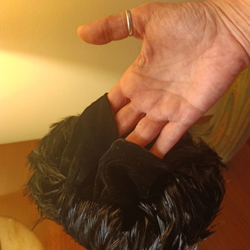 60s vintage feather turban hat used, black, size L