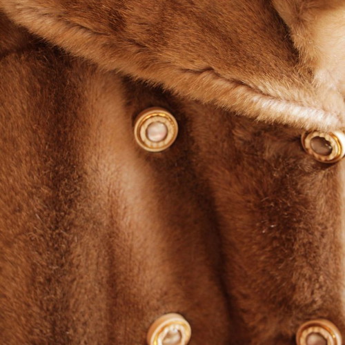 Fur coat used, brown, synthetic fur, size S