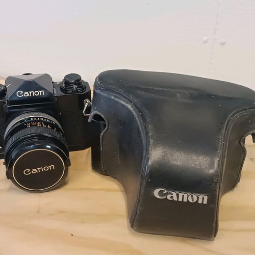 Canon F-1 with 50mm f/1.4 lens used with original leather case