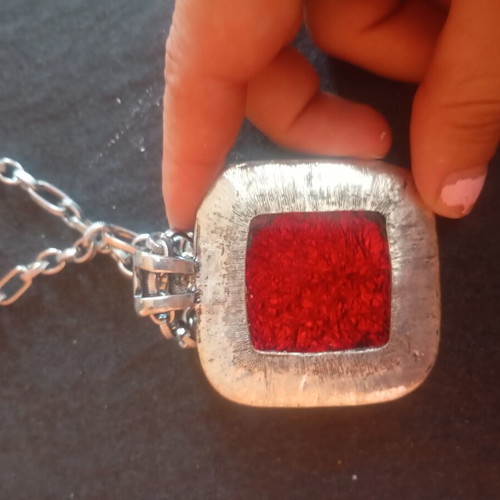 Statement necklace with dichroic glass pendant, like new