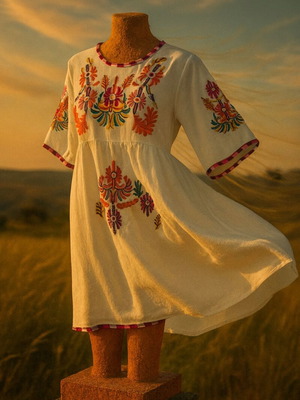 Summer dress with colorful embroidery new, white