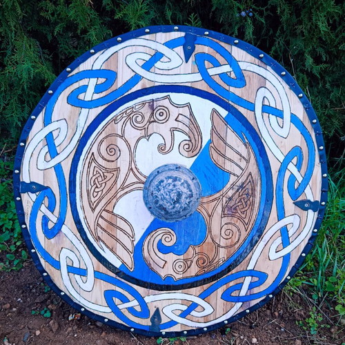 Viking shield large like new, handmade wooden with pyrography
