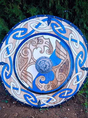Viking shield large like new, handmade wooden with pyrography