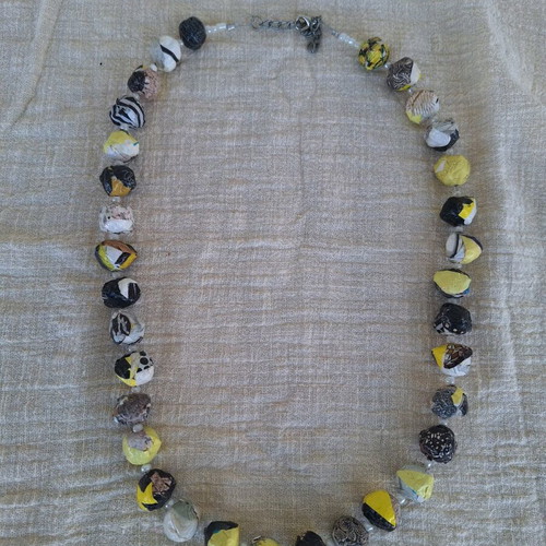 Papier-mâché necklace handmade made to order, yellow and black and white