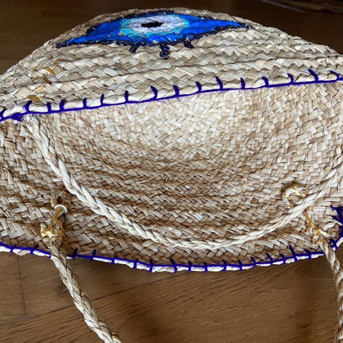 Straw summer bag new with handmade painting 30x55