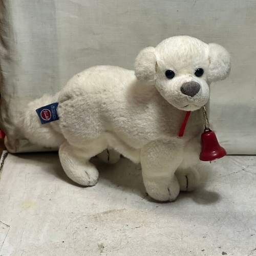 Trudi vintage white plush dog with bell used, made in Italy