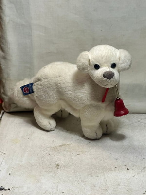 Trudi vintage white plush dog with bell used, made in Italy
