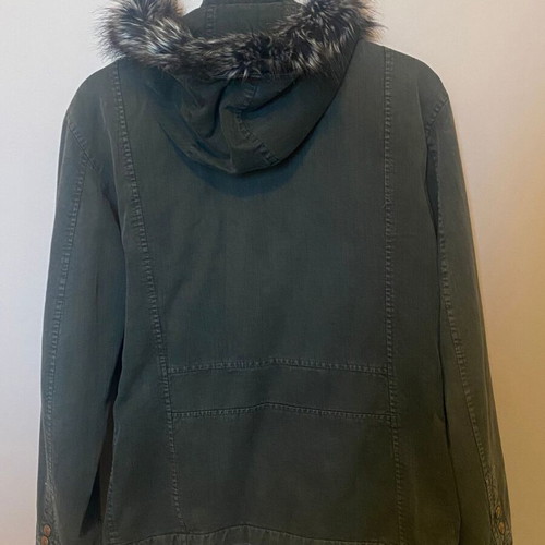 Men's jacket like new with detachable hood, denim fabric, size L