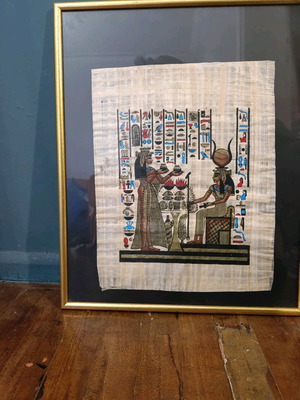 Egyptian art paintings on papyrus set of 4 framed