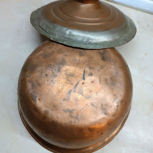 Copper pot 24 cm used with lid, old