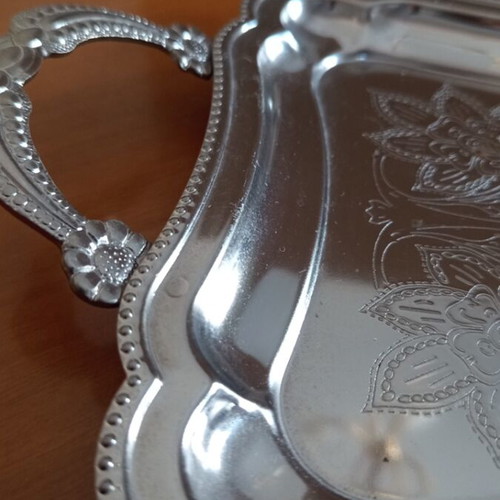 Twin Bird vintage silver-plated serving tray with embossed floral design