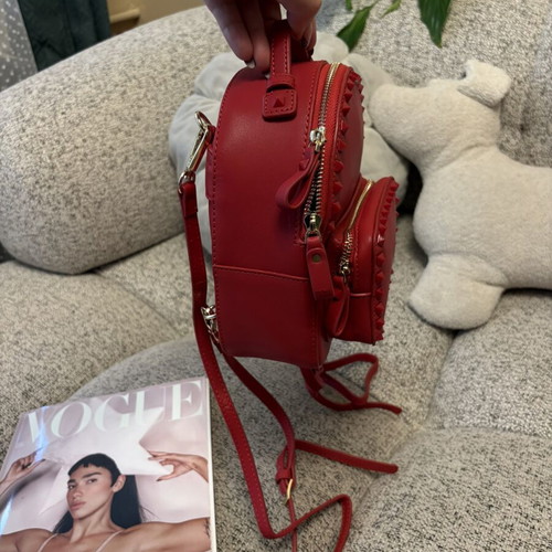 Backpack made of natural leather like new, small red