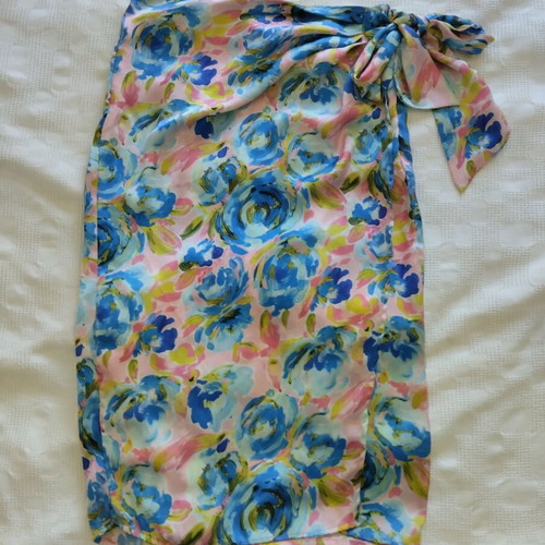 Vila satin floral midi skirt like new, small medium, pink multicolor