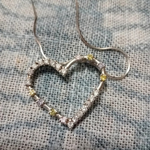 925 Sterling Silver Heart Necklace with Cubic Zirconia, Like New