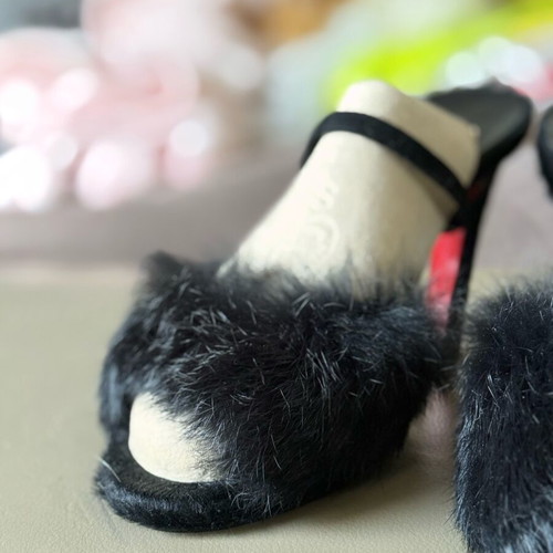 Sonia Rykiel vintage sandals with rabbit fur new, size 38, black