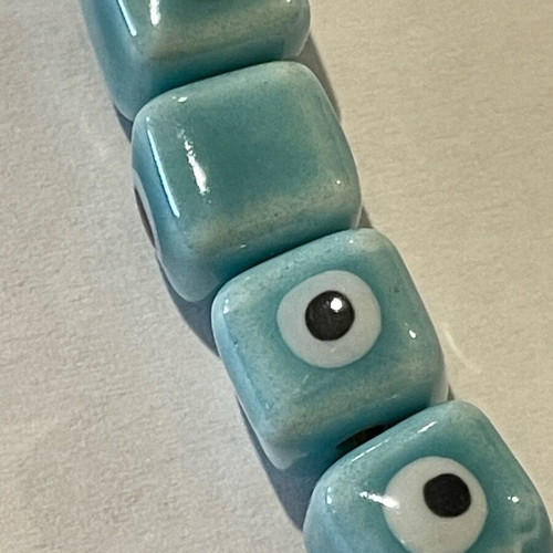 Enamelled ceramic evil eye beads new, pack of 100, turquoise