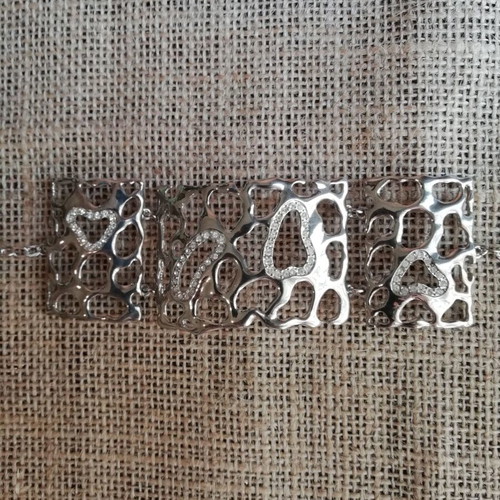 Stainless steel bracelet silver with clear zircon shapes new