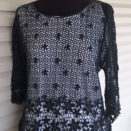 Black lace top new, boho romantic style, 3/4 sleeves, size M