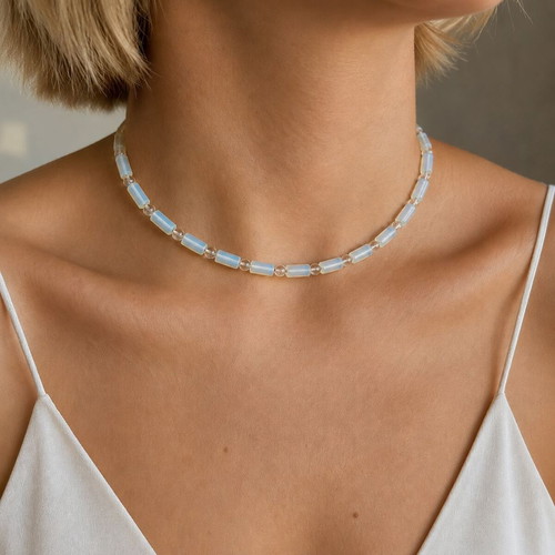 Handmade necklace with stainless steel chain and moonstone
