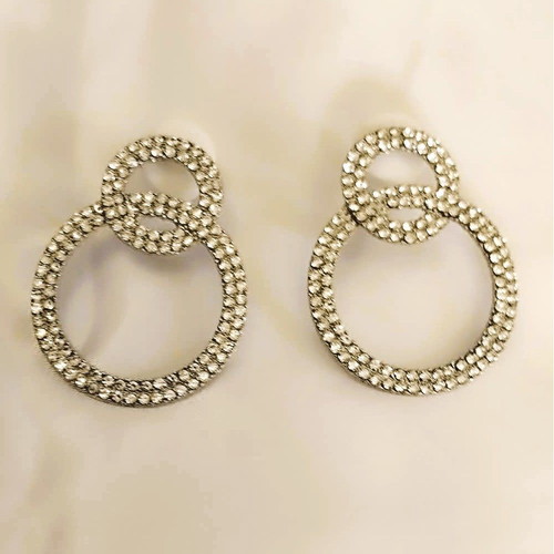 Earrings double hoops with sparkling strass new, silver