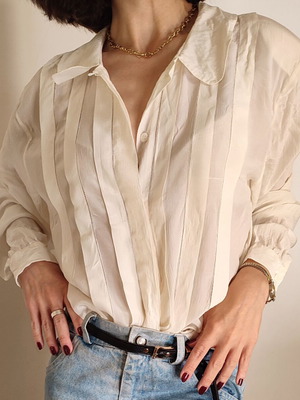 Vintage white silk shirt used, cream color, size M-L