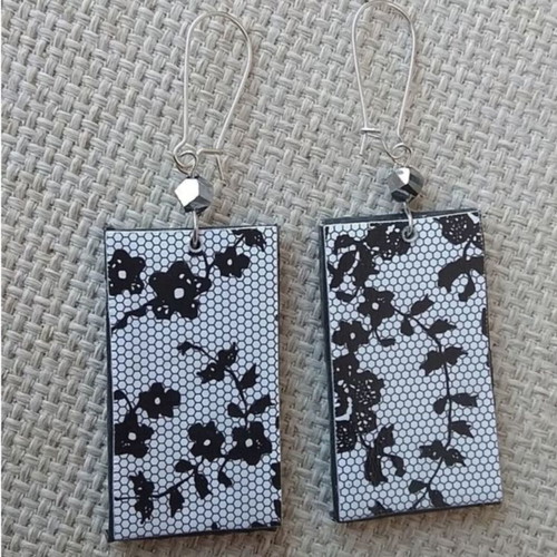 Earrings handmade from recycled paper, black and white, made to order