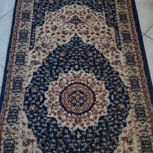 Rug set used, 3 pieces, blue beige with burgundy, thick pile