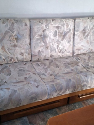 Vintage rustic sofa bed with drawers, like new, solid beech wood frame