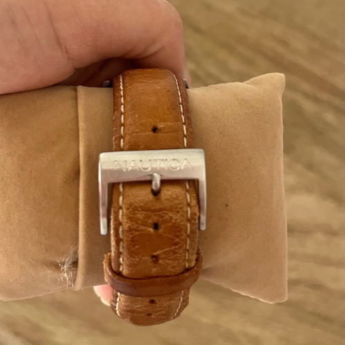 Nautica Chronograph men's watch with blue dial and brown leather strap like new