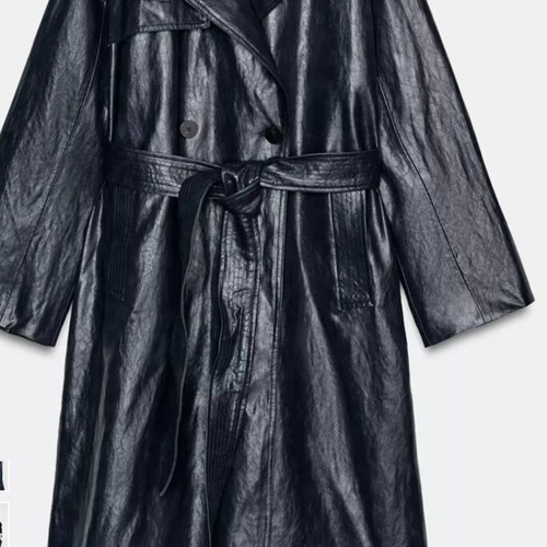 Zara leather trench coat new, blue, size M