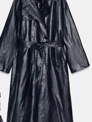 Zara leather trench coat new, blue, size M