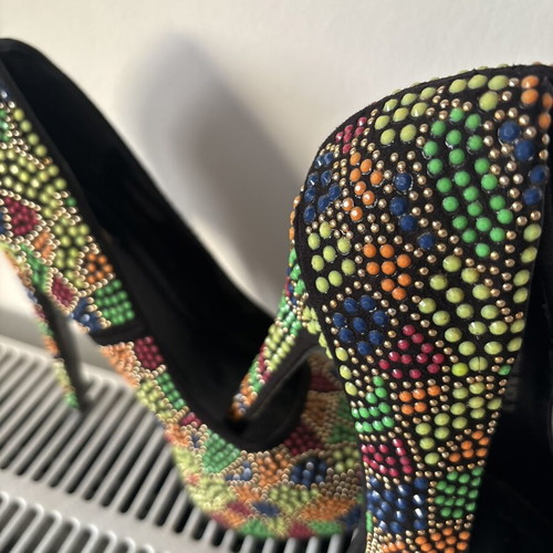 Platform high heels like new, multicolored rhinestones, size 38, 16 cm heel