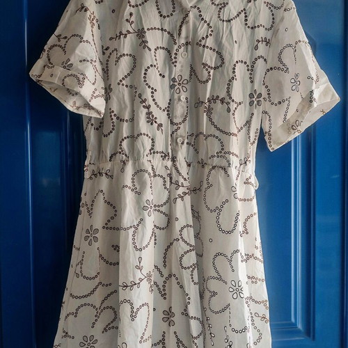 Cotton guipure dress new, short sleeves, beige and brown, size L/XL