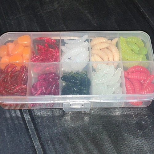 Artificial Fishing Lures Set like new, silicone and plastic box