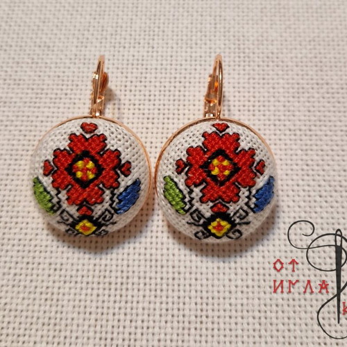 Earrings with embroidery, new, stainless steel parts