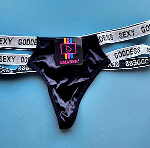 Sexy Goddess satin smooth thong underwear, size S-M - black, new